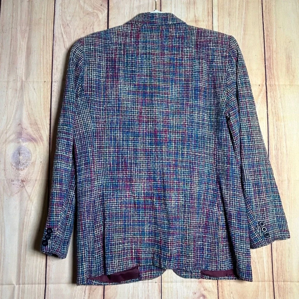 Cortland Petite Collection Blazer Womens 8 Multicolor Silk Tweed‎ Vintage 90s